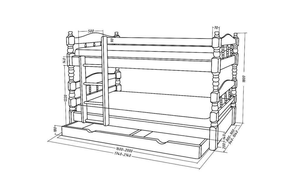 Кровать Точенка двухярусная